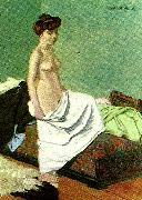 Felix  Vallotton, naken kvinna som haller sitt nattlinne
